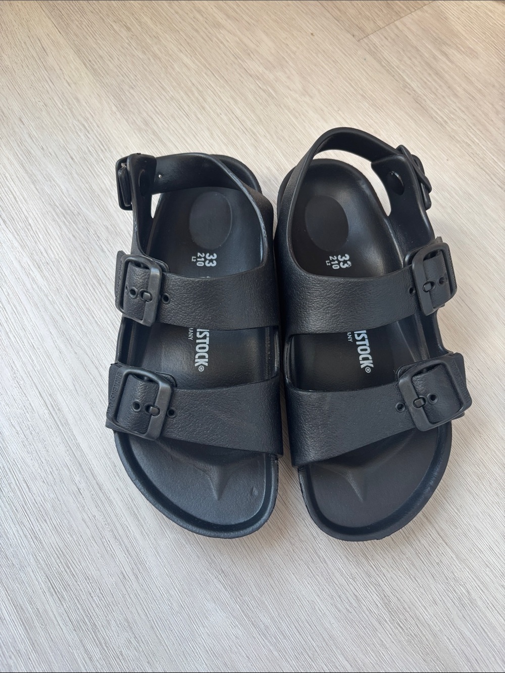 Birkenstock Black Kids Two-Strap Buckle Sandals